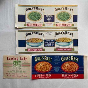 Gulf's Best Leading Lady Can‎ Labels Lot of 4 Vintage Deer Island Packing Co
